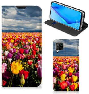 B2Ctelecom Stand Case Moederdag Cadeau Huawei P40 Lite Telefoonhoesje met foto Tulpen