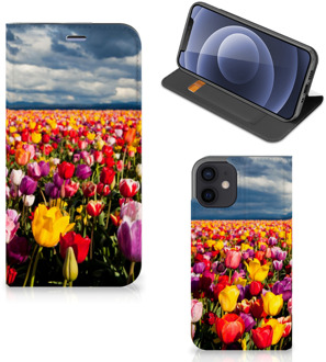 B2Ctelecom Stand Case Moederdag Cadeau iPhone 12 Mini Telefoonhoesje met foto Tulpen