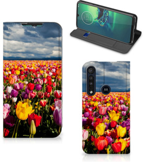 B2Ctelecom Stand Case Moederdag Cadeau Motorola G8 Plus Telefoonhoesje met foto Tulpen