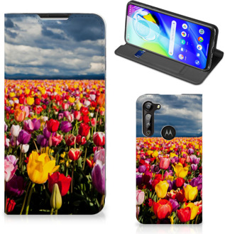 B2Ctelecom Stand Case Moederdag Cadeau Motorola Moto G8 Power Telefoonhoesje met foto Tulpen