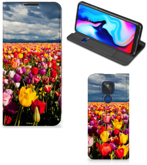 B2Ctelecom Stand Case Moederdag Cadeau Motorola Moto G9 Play Telefoonhoesje met foto Tulpen