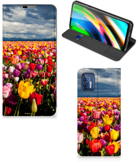 B2Ctelecom Stand Case Moederdag Cadeau Motorola Moto G9 Plus Telefoonhoesje met foto Tulpen