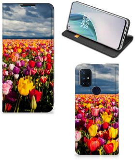 B2Ctelecom Stand Case Moederdag Cadeau OnePlus Nord N10 5G Telefoonhoesje met foto Tulpen