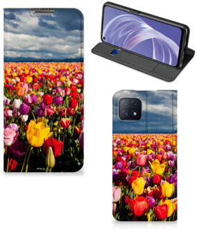 B2Ctelecom Stand Case Moederdag Cadeau OPPO A73 5G Telefoonhoesje met foto Tulpen