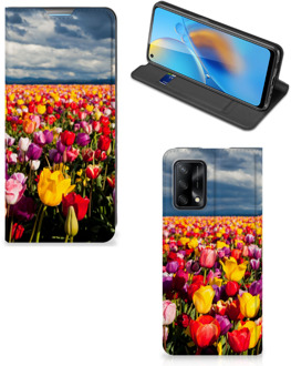 B2Ctelecom Stand Case Moederdag Cadeau OPPO A74 4G Telefoonhoesje met foto Tulpen