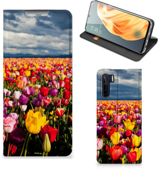 B2Ctelecom Stand Case Moederdag Cadeau OPPO Reno3 | A91 Telefoonhoesje met foto Tulpen