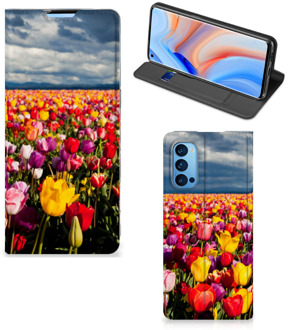 B2Ctelecom Stand Case Moederdag Cadeau OPPO Reno4 Pro 5G Telefoonhoesje met foto Tulpen