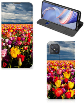 B2Ctelecom Stand Case Moederdag Cadeau OPPO Reno4 Z 5G Telefoonhoesje met foto Tulpen