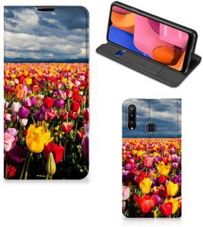 B2Ctelecom Stand Case Moederdag Cadeau Samsung Galaxy A20s Telefoonhoesje met foto Tulpen