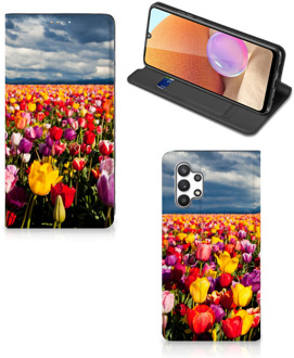 B2Ctelecom Stand Case Moederdag Cadeau Samsung Galaxy A32 4G Telefoonhoesje met foto Tulpen