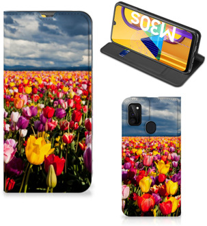 B2Ctelecom Stand Case Moederdag Cadeau Samsung Galaxy M21 Telefoonhoesje met foto Tulpen