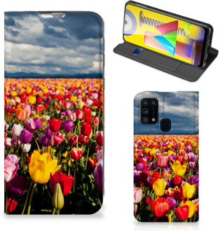 B2Ctelecom Stand Case Moederdag Cadeau Samsung Galaxy M31 Telefoonhoesje met foto Tulpen