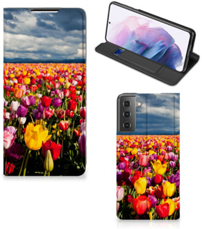 B2Ctelecom Stand Case Moederdag Cadeau Samsung Galaxy S21 Plus Telefoonhoesje met foto Tulpen