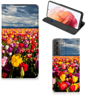 B2Ctelecom Stand Case Moederdag Cadeau Samsung Galaxy S21 Telefoonhoesje met foto Tulpen