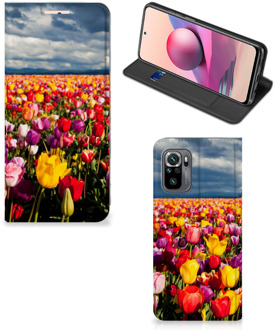 B2Ctelecom Stand Case Moederdag Cadeau Xiaomi Redmi Note 10 4G | 10S Telefoonhoesje met foto Tulpen