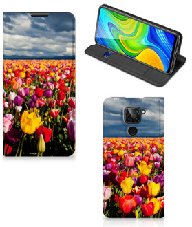 B2Ctelecom Stand Case Moederdag Cadeau Xiaomi Redmi Note 9 Telefoonhoesje met foto Tulpen