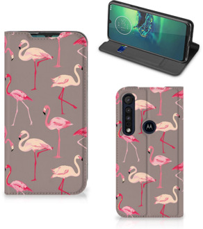 B2Ctelecom Stand Case Motorola G8 Plus Hoesje met naam Flamingo