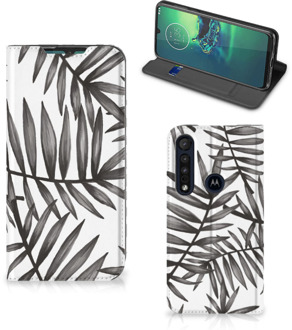 B2Ctelecom Stand Case Motorola G8 Plus Hoesje met Tekst Leaves Grey