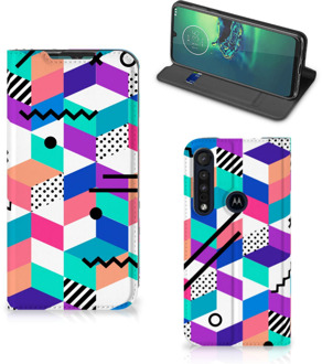 B2Ctelecom Stand Case Motorola G8 Plus Kleurrijk Blokken