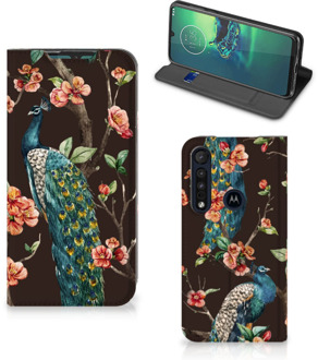 B2Ctelecom Stand Case Motorola G8 Plus Telefoonhoesje Pauw met Bloemen