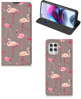 B2Ctelecom Stand Case Motorola Moto G100 Hoesje met naam Flamingo