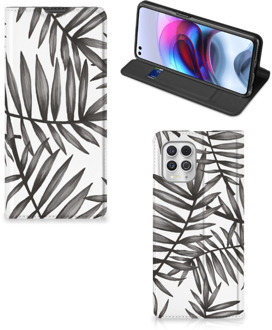 B2Ctelecom Stand Case Motorola Moto G100 Hoesje met Tekst Leaves Grey