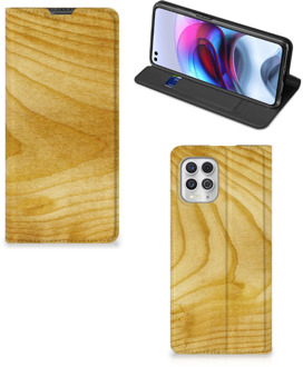 B2Ctelecom Stand Case Motorola Moto G100 Smart Cover Licht Hout