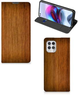 B2Ctelecom Stand Case Motorola Moto G100 Telefoonhoesje Donker Hout