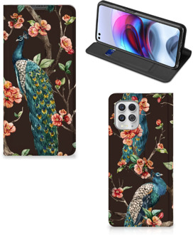 B2Ctelecom Stand Case Motorola Moto G100 Telefoonhoesje Pauw met Bloemen