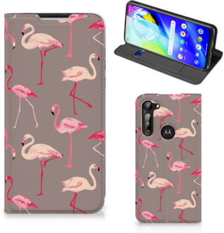 B2Ctelecom Stand Case Motorola Moto G8 Power Hoesje met naam Flamingo