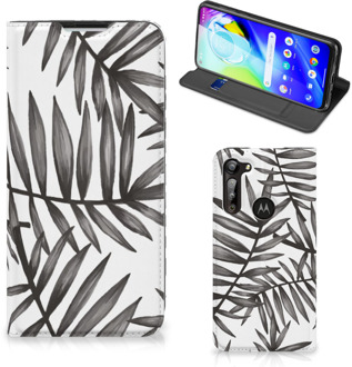 B2Ctelecom Stand Case Motorola Moto G8 Power Hoesje met Tekst Leaves Grey