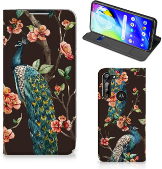 B2Ctelecom Stand Case Motorola Moto G8 Power Telefoonhoesje Pauw met Bloemen