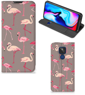 B2Ctelecom Stand Case Motorola Moto G9 Play Hoesje met naam Flamingo