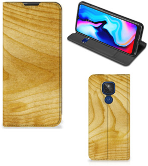 B2Ctelecom Stand Case Motorola Moto G9 Play Smart Cover Licht Hout