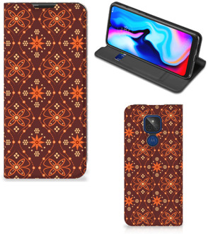 B2Ctelecom Stand Case Motorola Moto G9 Play Telefoonhoesje Batik Brown