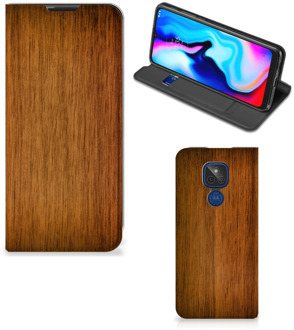 B2Ctelecom Stand Case Motorola Moto G9 Play Telefoonhoesje Donker Hout