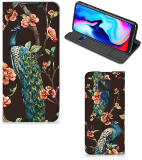 B2Ctelecom Stand Case Motorola Moto G9 Play Telefoonhoesje Pauw met Bloemen