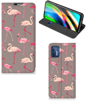 B2Ctelecom Stand Case Motorola Moto G9 Plus Hoesje met naam Flamingo