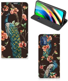 B2Ctelecom Stand Case Motorola Moto G9 Plus Telefoonhoesje Pauw met Bloemen