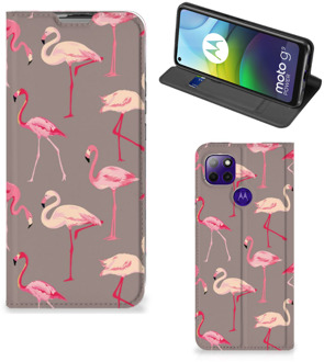 B2Ctelecom Stand Case Motorola Moto G9 Power Hoesje met naam Flamingo