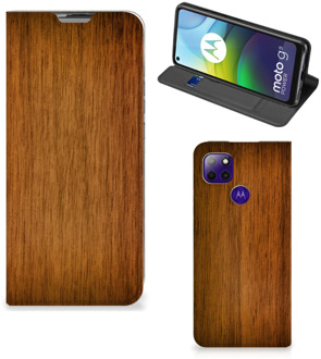 B2Ctelecom Stand Case Motorola Moto G9 Power Telefoonhoesje Donker Hout