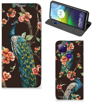 B2Ctelecom Stand Case Motorola Moto G9 Power Telefoonhoesje Pauw met Bloemen