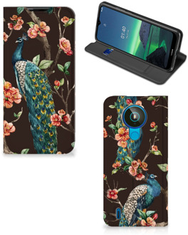 B2Ctelecom Stand Case Nokia 1.4 Telefoonhoesje Pauw met Bloemen