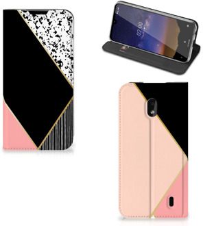 B2Ctelecom Stand Case Nokia 2.2 Zwart Roze Vormen