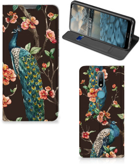 B2Ctelecom Stand Case Nokia 2.4 Telefoonhoesje Pauw met Bloemen