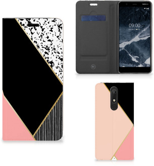 B2Ctelecom Stand Case Nokia 5.1 (2018) Zwart Roze Vormen