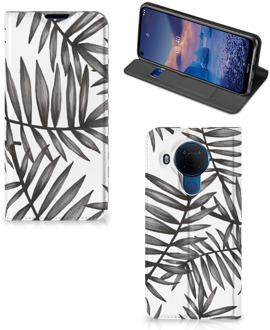 B2Ctelecom Stand Case Nokia 5.4 Hoesje met Tekst Leaves Grey