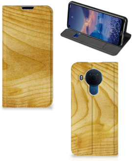 B2Ctelecom Stand Case Nokia 5.4 Smart Cover Licht Hout