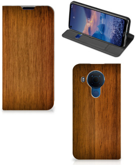 B2Ctelecom Stand Case Nokia 5.4 Telefoonhoesje Donker Hout