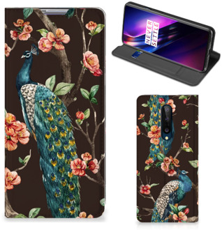 B2Ctelecom Stand Case OnePlus 8 Telefoonhoesje Pauw met Bloemen